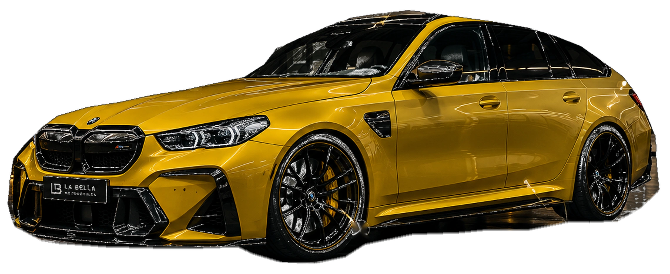 BMW M5 Touring jaune, jantes noires